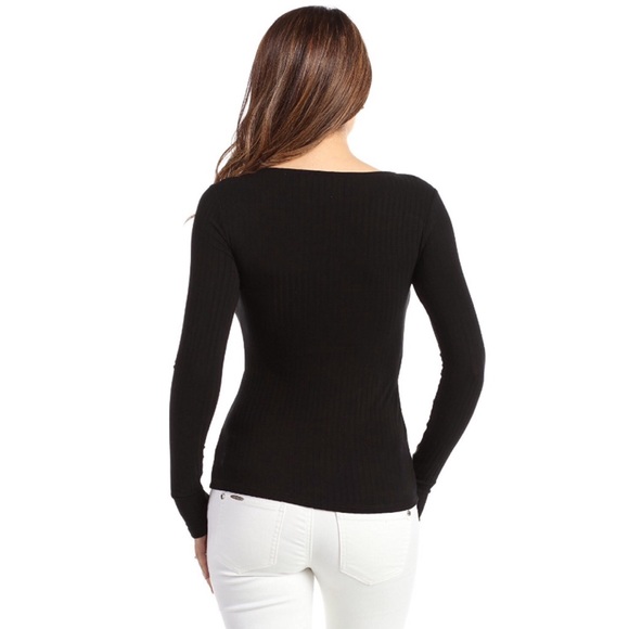 Open Lace Up Deep V Long Sleeve Knit Sweater Top - Picture 2 of 4